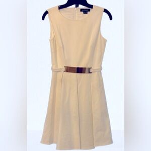 MARCIANO white fit&flare dress w/ gold metal belt